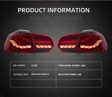 Load image into Gallery viewer, Vland Taillights Assembly For VW Golf 6/MK6 2008-2014 Dragon Scale Design Full LED With Dynamic Welcome + Sequential Turn Signal