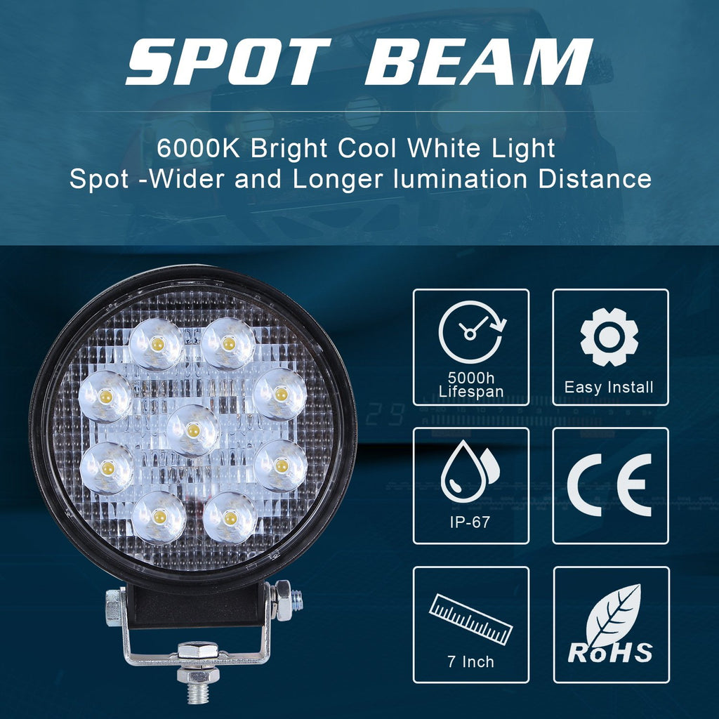 Round Ultra-thin 90W Off-road Vehicle Spotlight LED Work Light Spot Flood LED Light Bar LED Light