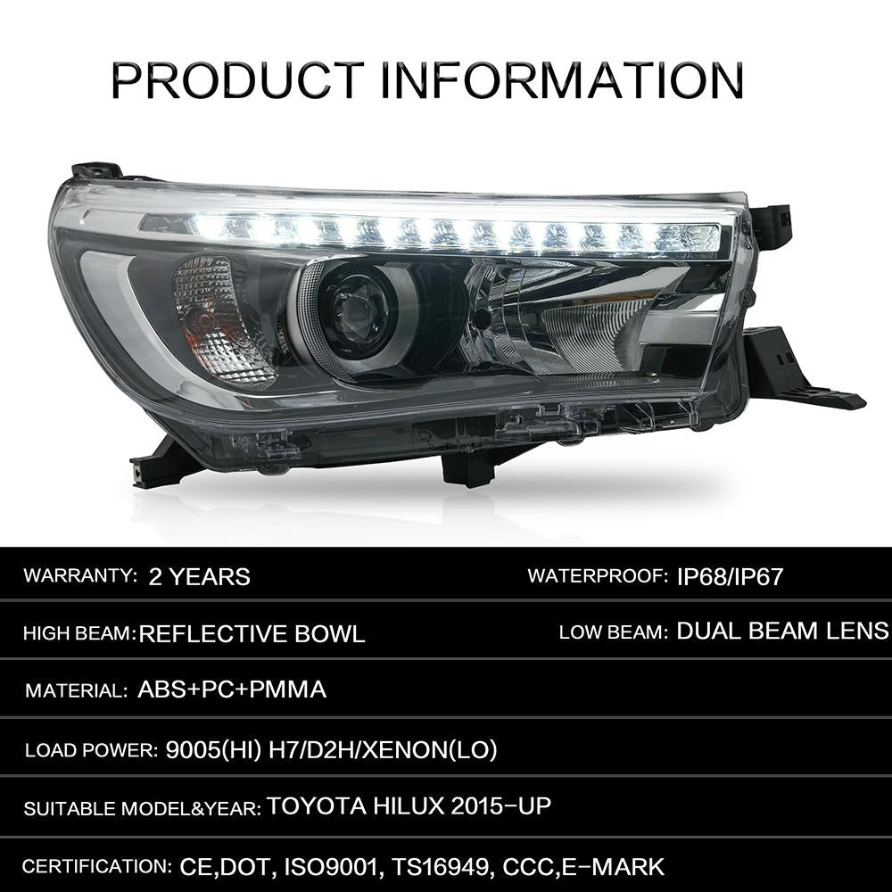 VLAND Headlamp Car Headlights Assembly for Toyota Hilux 2015 2016 2017 2018 2019 Headlight with moving turn signal Dual Beam Len