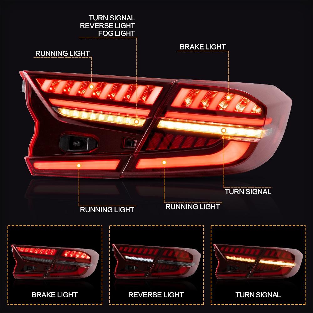 VLAND Tail lights Assembly for Honda Accord 2018 2019 Taillights Tail Lamp with Turn Signal Reverse Lights DRL light