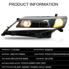 Load image into Gallery viewer, VLAND Headlamp Car Headlights Assembly for Toyota Camry 2012 2013 2014 Headlight with DRL moving turn signal Plug-and-play