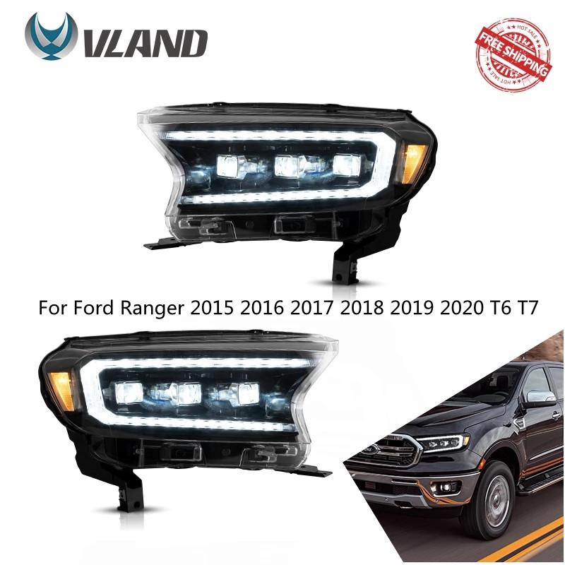 Zespół lampy samochodowej Vland dla Ford Ranger 2015 2016 2017 2018 2019 2020 T6 T7 reflektory w pełni LED przednie światła dynamiczny kierunkowskaz