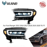 Zespół lampy samochodowej Vland dla Ford Ranger 2015 2016 2017 2018 2019 2020 T6 T7 reflektory w pełni LED przednie światła dynamiczny kierunkowskaz