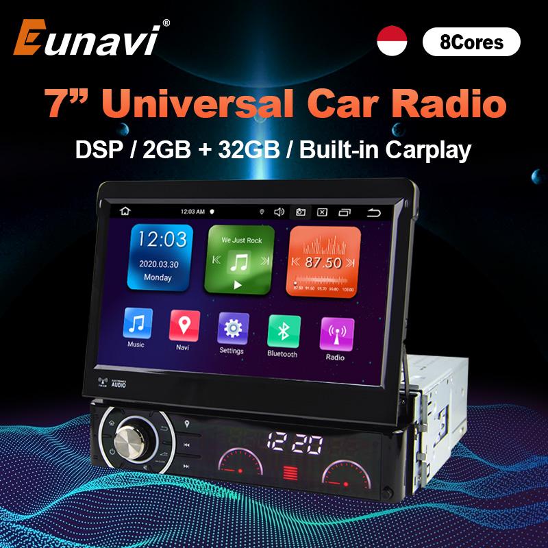 Eunavi 1 Din Android 9.0 Octe Core Car DVD Player For Universal GPS Navigation Stereo Radio WIFI MP3 Audio USB SWC 2GB 32GB