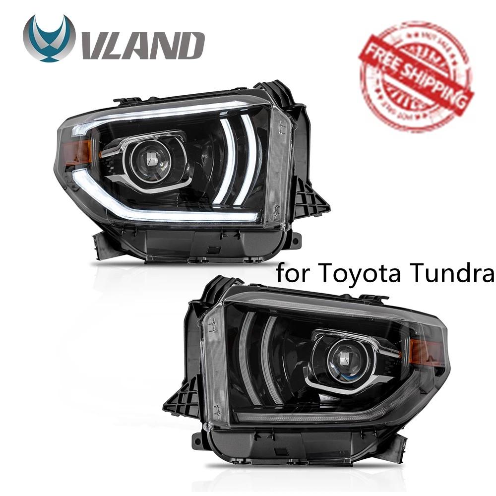 VLAND Headlamp Car Headlights Assembly for Toyota Tundra LED Projector Headlights LED DRL with moving turn signal Dual Beam Lens