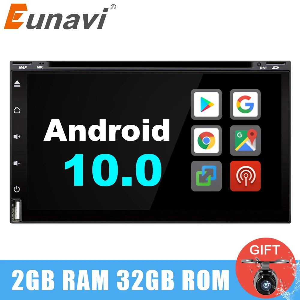 Eunavi 2 Din Android 10.0 Universal Auto DVD Radio Stereo Multimedia-Player 2din GPS Navi Headunit Touchscreen Wifi im Armaturenbrett