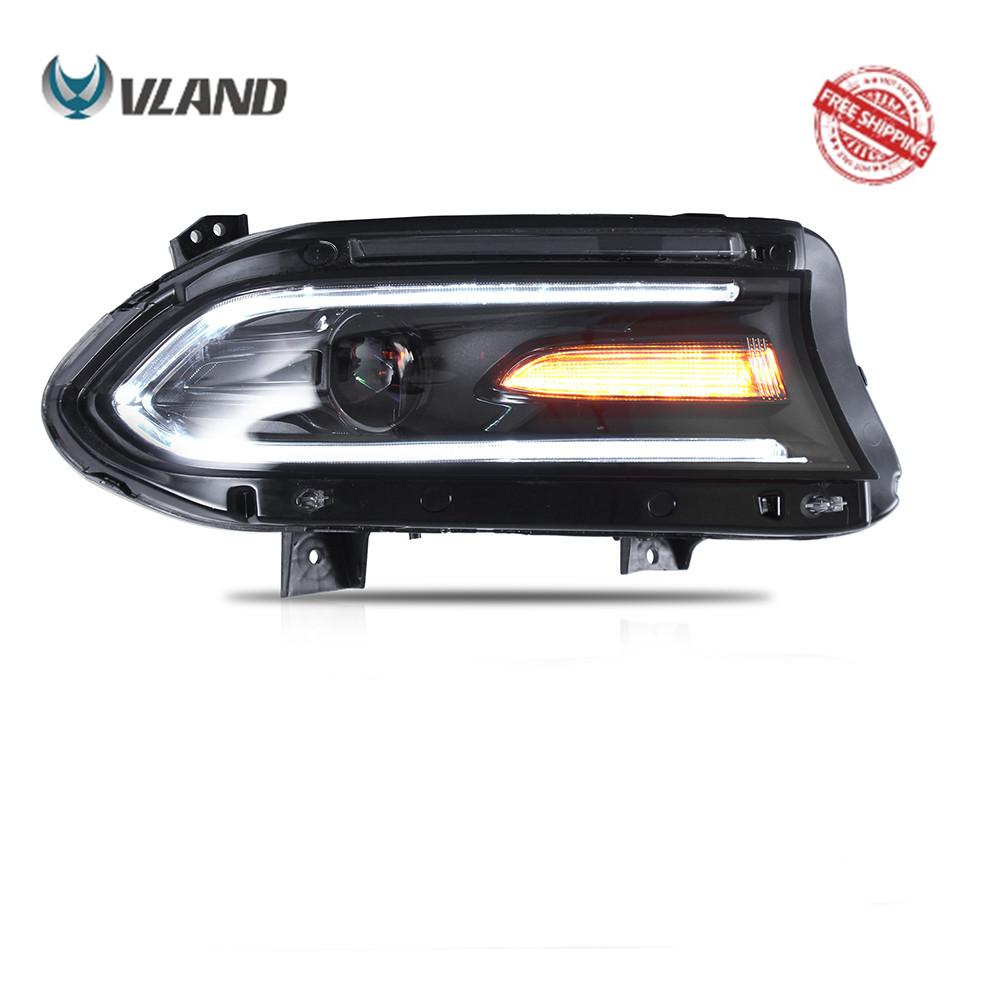 VLAND Car Headlamp Headlight Assembly Fit For Dodge Charger 2015-2019 Full LED Headlamp With DRL Sequential Turn Signal Light