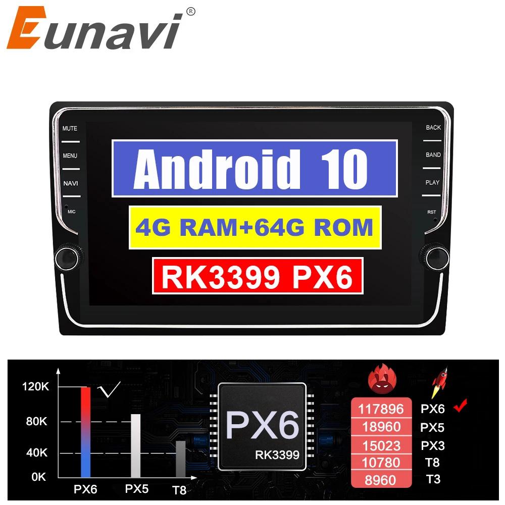 Eunavi Universal 8" 2 Din Android 10 Car Radio Stereo GPS Navigation Head Unit steering wheel control 1024*600 touch screen