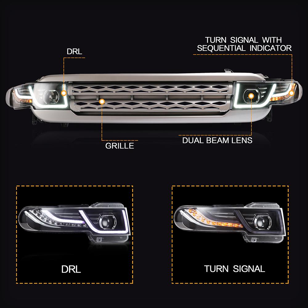 VLAND Headlamp Car Headlights Assembly For Toyota FJ Cruiser  Headlight LED DRL With Moving Turn Signal Dual Beam Lens2007-2014