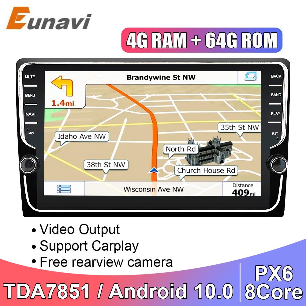 Eunavi 2 Din Android 10 universal Car Radio Stereo Multimedia 2din GPS Navigation Audio tda7851 autoradio video 4G 64G PX6