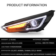 Cargar imagen en el visor de la galería, VLAND Headlamp Car Headlights Assembly for Ford Focus 2015 2016 2017 Head light with moving turn signal Dual Beam Lens/Demon Eye