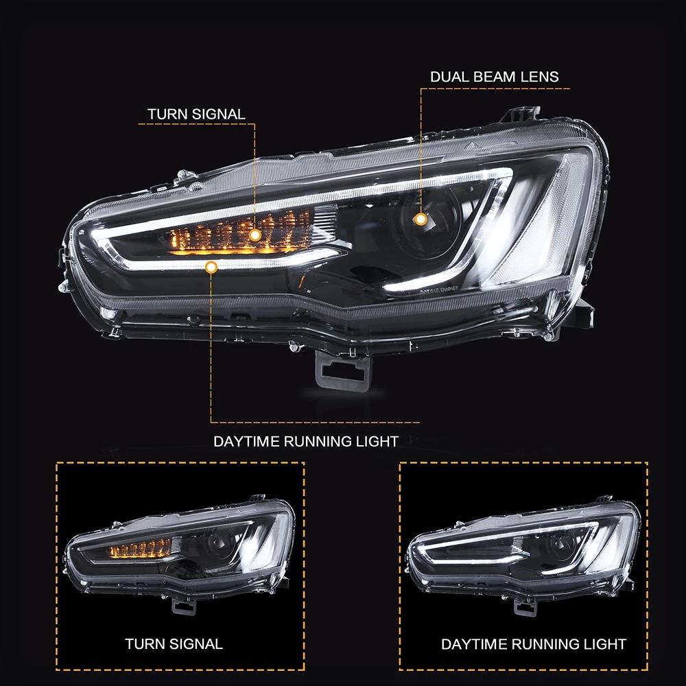 VLAND Headlamp Car Headlights Assembly For 2008-2018 Mitsubishi Lancer EVO X Head Light With Moving Turn Signal Dual Beam Lens