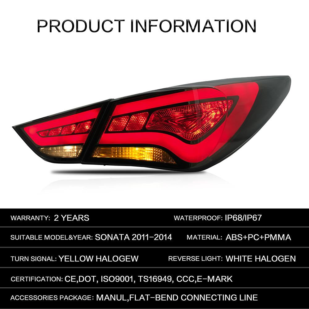 VLAND Car Accessories LED Tail Lights Assembly For HYUNDAI SONATA 2011-2014 Tail Lamp With LED Turn Signal Reverse DRL Lights