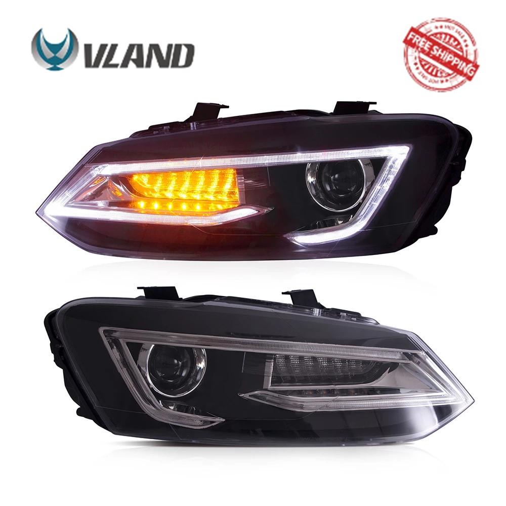 VLAND Headlamp Car Headlight Assembly For Volkswagen Polo 2011-2017 Head Light With Moving Turn Signal Dual Beam Lens