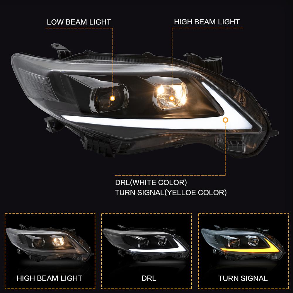 VLAND Headlamp Car Assembly Fit For Toyota COROLLA 2011 2012 2013 Headlight Full LED Headlamp With DRL Turn Signal Light