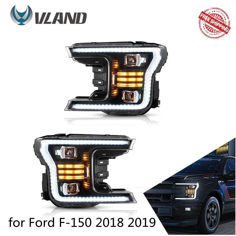 VLAND Headlamp Car Headlights Assembly for Ford F-150 2018 2019 Head light with moving turn signal Dual Beam Lens Plug-and-play