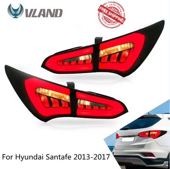 VLAND Car Accessories LED Tail Lights Assembly For Hyundai Santafe 2013-2017 Tail Lamp LED DRL With Turn Signal Reverse Lights