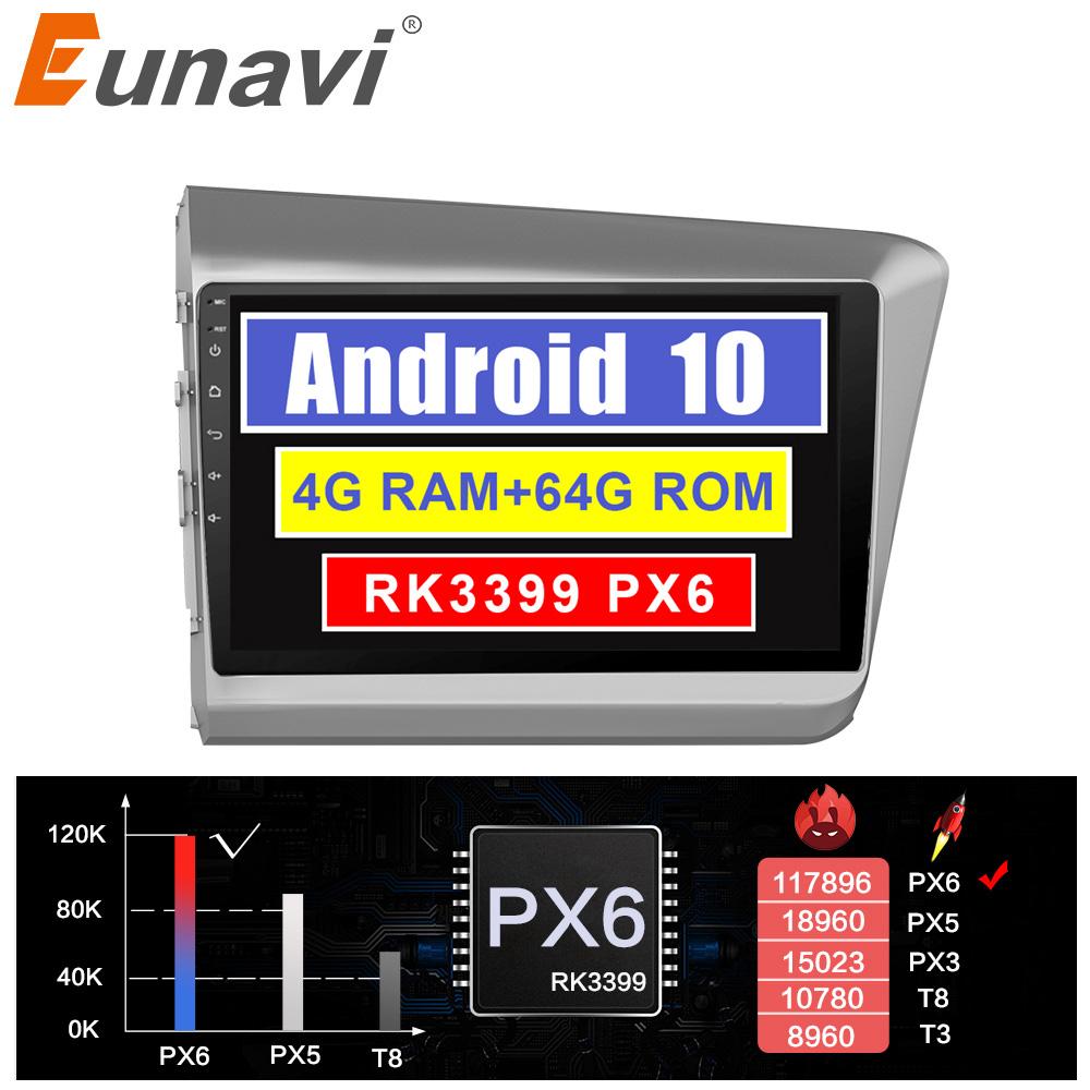 Eunavi Car Radio Multimedia Video Player Navigation GPS For Honda Civic 2012-2015 2 din dvd raido PX6 4G+64G Android 10