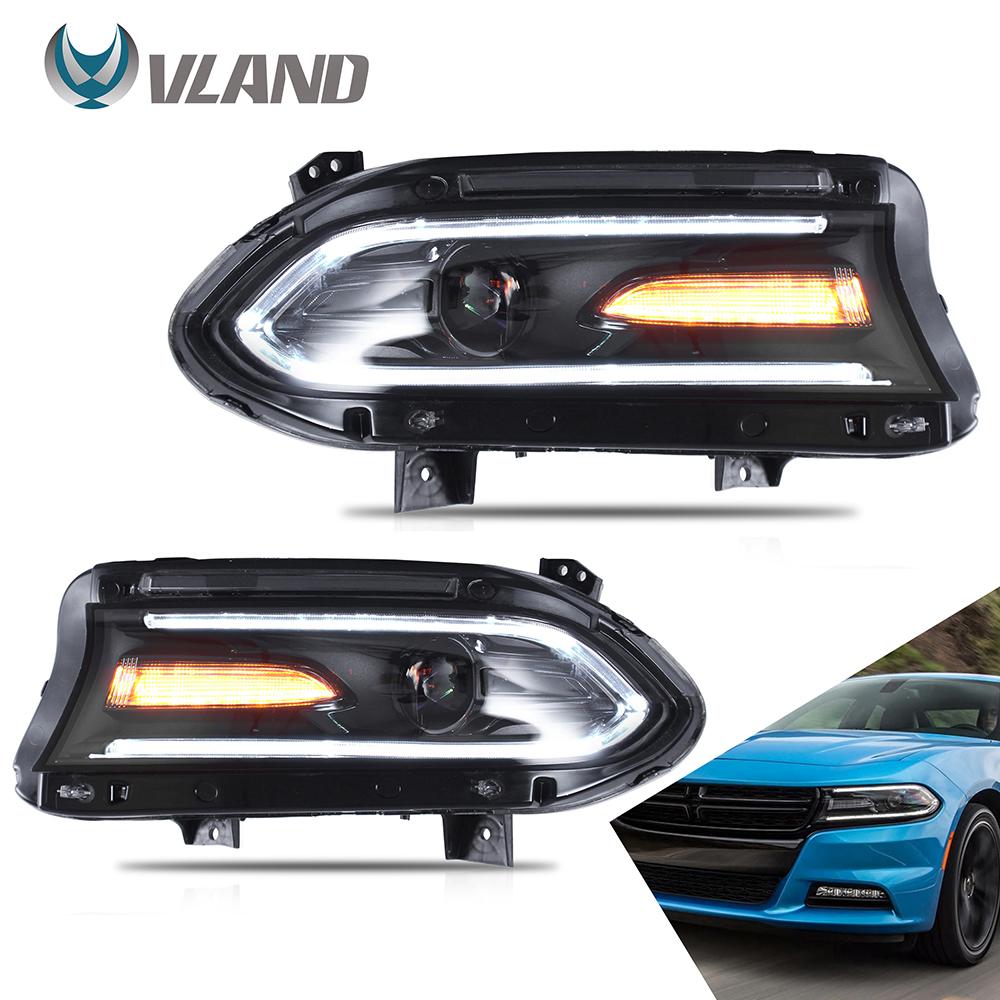 VLAND Car Headlamp Headlight Assembly Fit For Dodge Charger 2015-2019 Full LED Headlamp With DRL Sequential Turn Signal Light