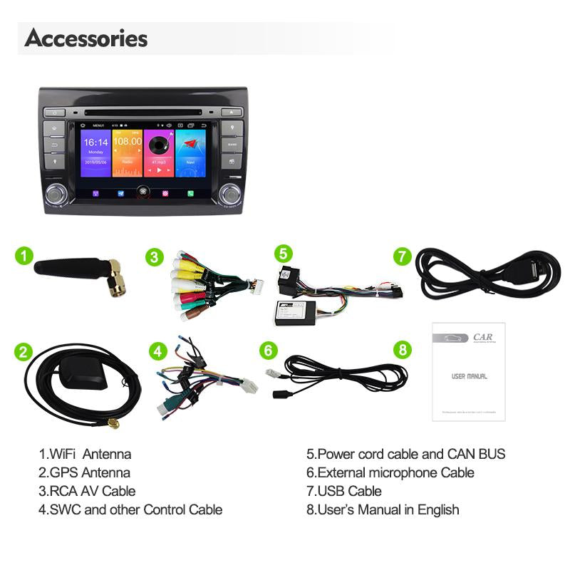 Eunavi 2 Din Android 10 Car Multimedia player Auto Radio GPS PC For Fiat Bravo 2007 2008 2009 2010 2011 2012 Automotivo Audio