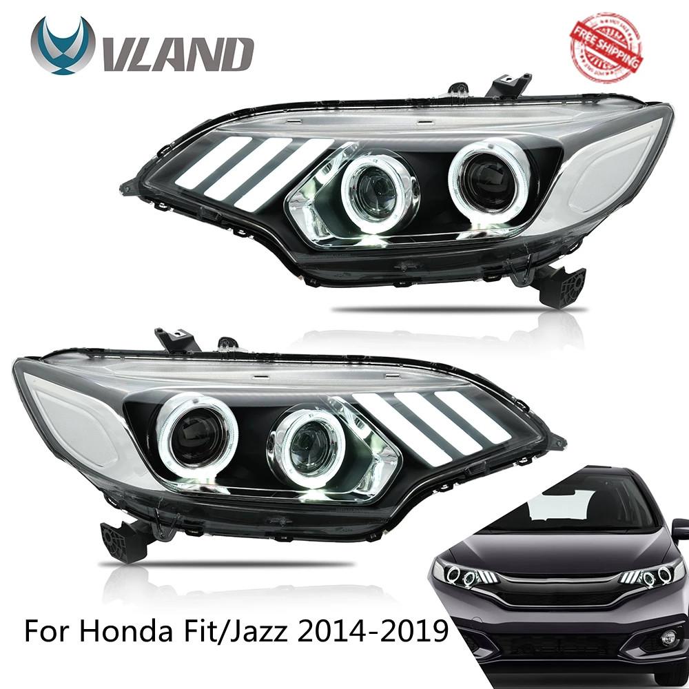 VLAND Headlamp Car Headlights Assembly For Honda Fit/Jazz 2014-2019 Headlight LED DRL With Moving Turn Signal Dual Beam Lens