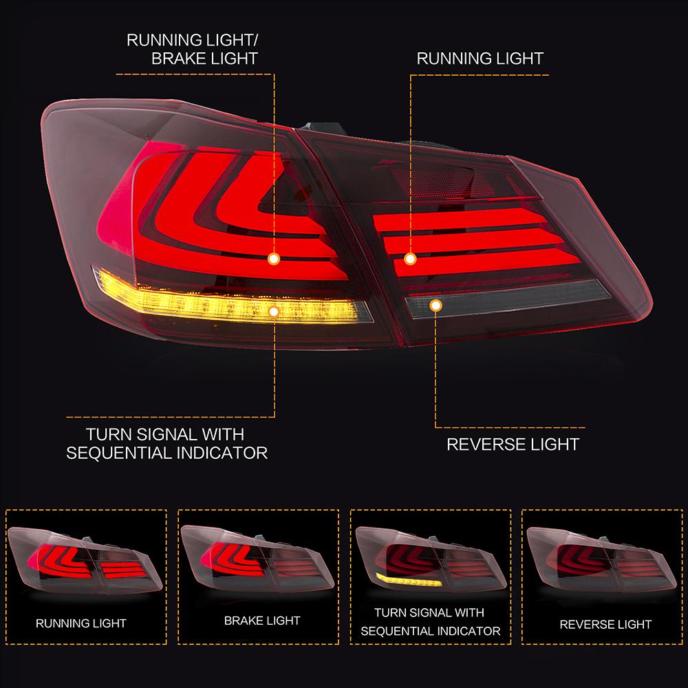 VLAND Tail lights Assembly for Honda Accord 2013 2014 2015 Taill Lamp for with Sequential Turn Signal Full LED Plug-and-play