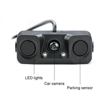 Charger l&#39;image dans la galerie, Eunavi 3 IN 1 Video Parking Sensor Car Reverse Backup Rear View Camera with 2 Radar Detector Sensors BiBi Alarm Indicator Anti