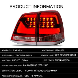 VLAND Tail Lights Assembly For Toyota Land Cruiser 2008-2015 Taillights Tail Lamp With Turn Signal Reverse Lights DRL Light