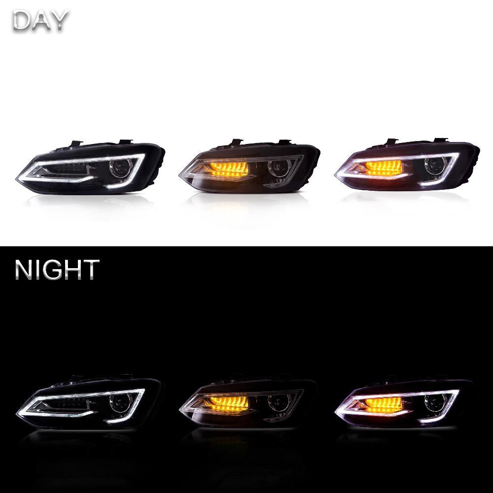 VLAND Headlamp Car Headlight Assembly For Volkswagen Polo 2011-2017 Head Light With Moving Turn Signal Dual Beam Lens