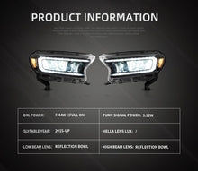 Laden Sie das Bild in den Galerie-Viewer, Vland Headlamp Car Assembly For Ford Ranger 2015 2016 2017 2018 2019 2020 Headlights Full LED Front Lamp Sequential Turn Signal