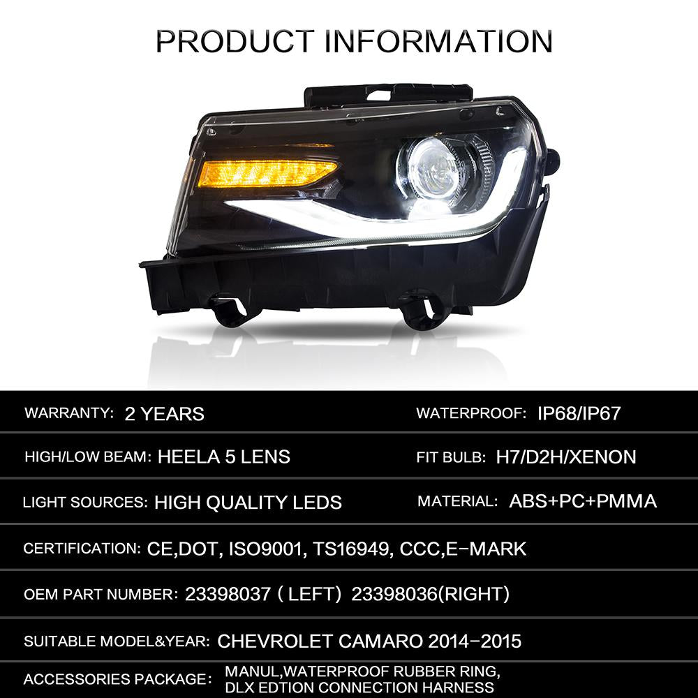 VLAND Custom Colorful Edition Headlamp Car Assembly for Chevrolet Camaro 5th Generation 2014 2015 Head light turn signal