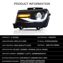 Laden Sie das Bild in den Galerie-Viewer, VLAND Custom Colorful Edition Headlamp Car Assembly for Chevrolet Camaro 5th Generation 2014 2015 Head light turn signal