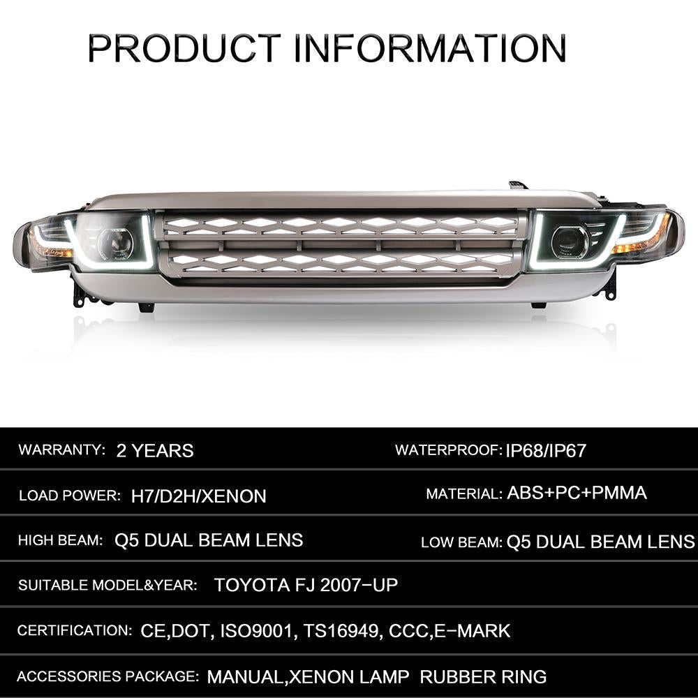 VLAND Headlamp Car Headlights Assembly for Toyota FJ Cruiser 2007-2014 Headlight LED DRL with moving turn signal Dual Beam Lens