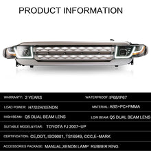 Cargar imagen en el visor de la galería, VLAND Headlamp Car Headlights Assembly for Toyota FJ Cruiser 2007-2014 Headlight LED DRL with moving turn signal Dual Beam Lens