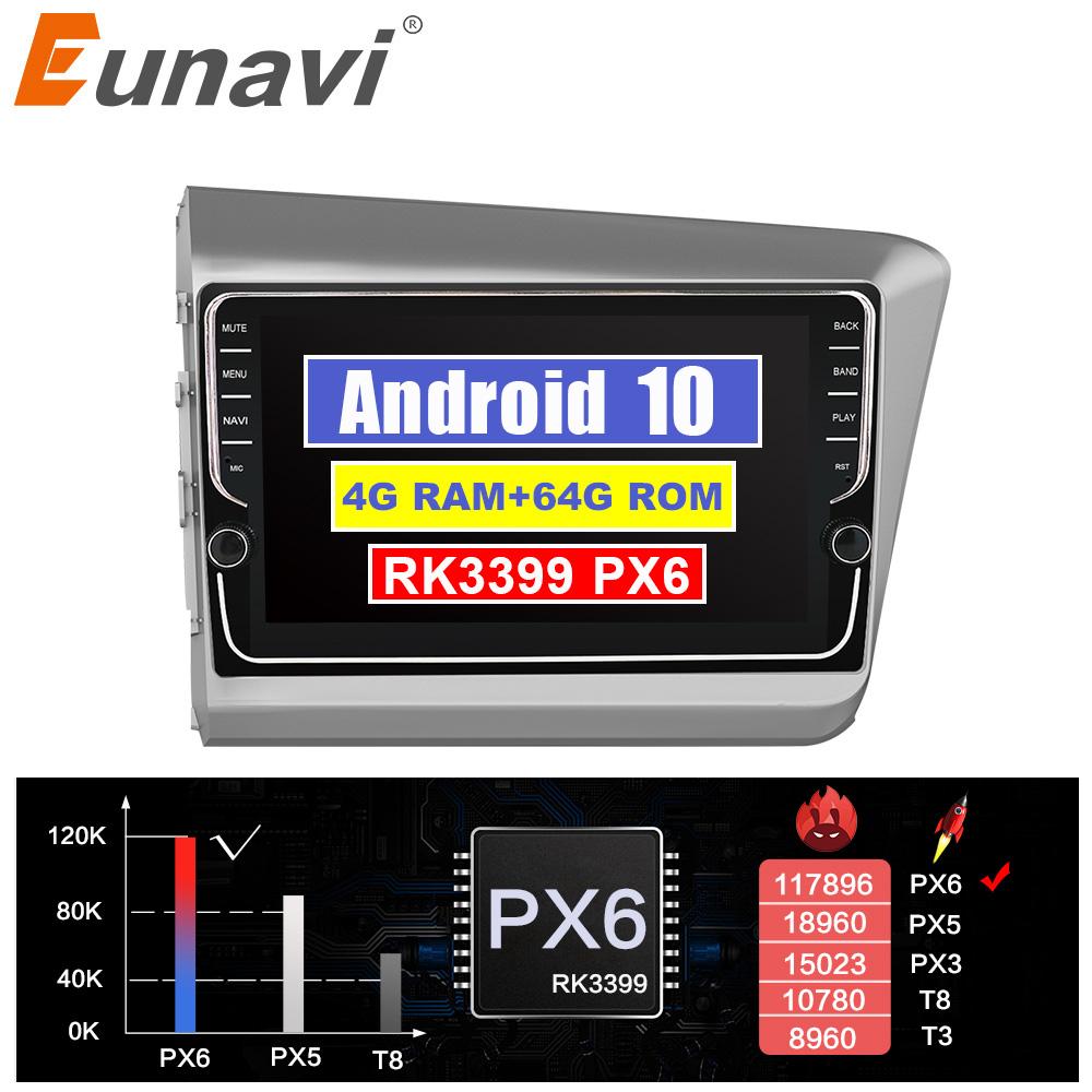 Eunavi 4G 64G Android 10 Car Radio Multimedia Video Player Navigation GPS For Honda Civic 2012-2015 2 din dvd raido PX6