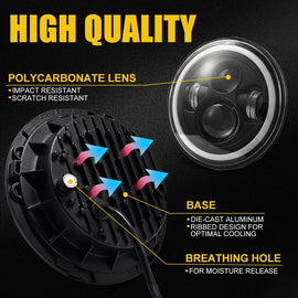 New 7 Inch Led Headlight H4 DRL Round 7'' Headlights With Yellow & White Angel Eye For Jeep Wrangler Lada Niva 4x4 200W