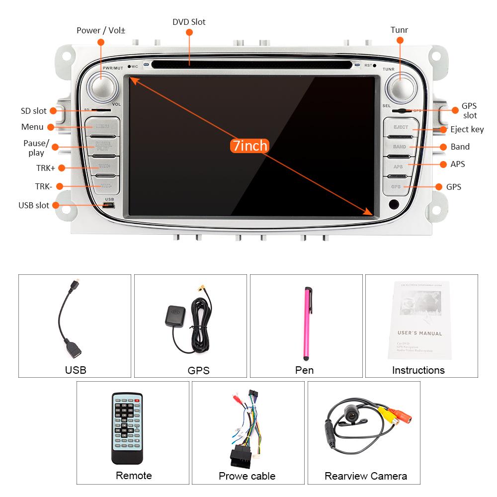 Eunavi 2 Din 7 inch Car DVD Player Radio GPS Navigation for FORD/Focus/S-MAX/Mondeo/C-MAX/Galaxy Stereo Video Bluetooth in dash