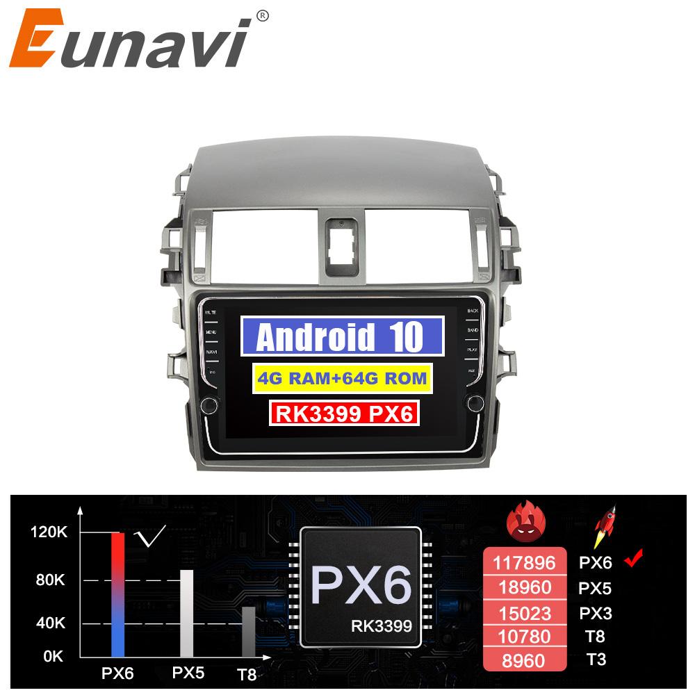 Eunavi Android system car multimedia radio player for Toyota Corolla E140/150 2007-2011 autoradio stereo gps PX6 4G 64GB NO 2DIN