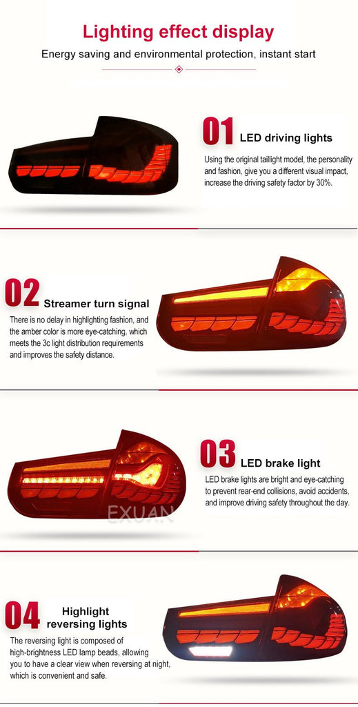 Nadaje się do BMW 3 Series Zmodyfikowany M4 Dragon Scale tylny zespół światła LED biegnąca woda Turn Signal Tail Light13-19