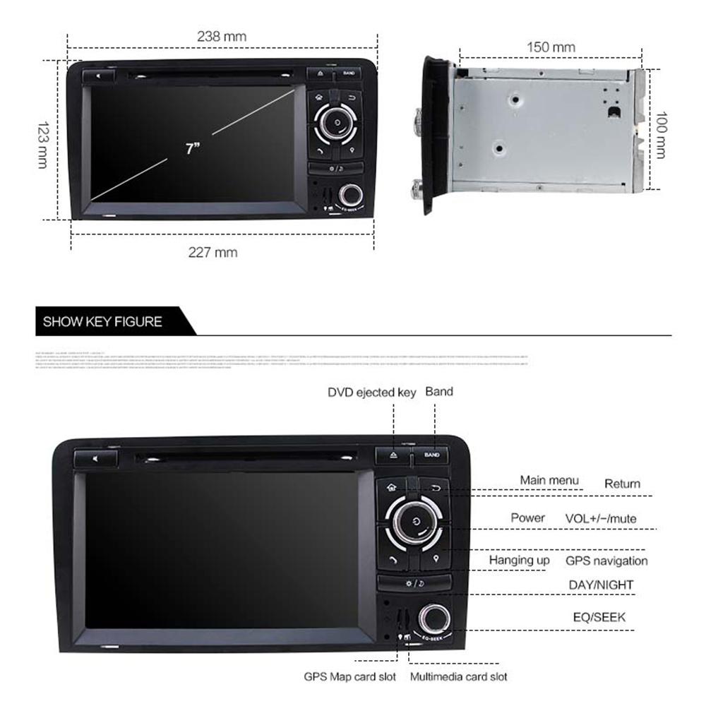 Eunavi Android 9.0 two 2 Din Car DVD Radio Stereo For Audi A3 S3 RS3 1080P GPS Navigation Multimedia player 1024*600 HD tda7851