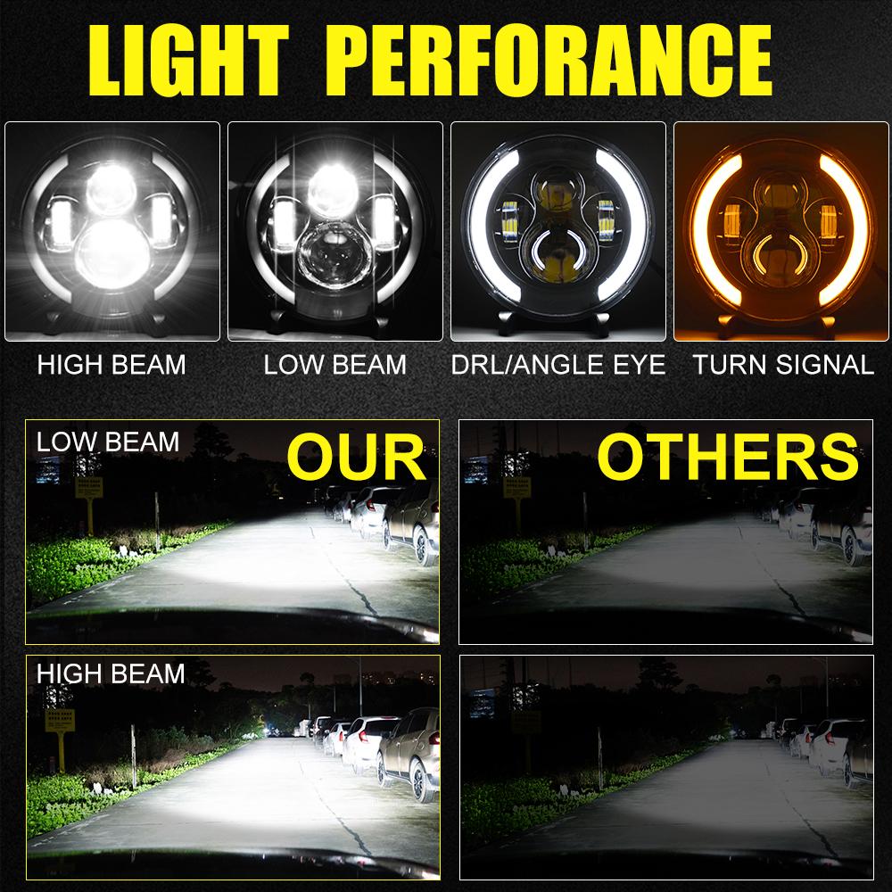 NEW 7 Inch Cree LED Headlight High Low Beam Turn Signal Halo Lights Compatible With Jeep Wrangler JK TJ LJ (Crescent Angel Eyes)