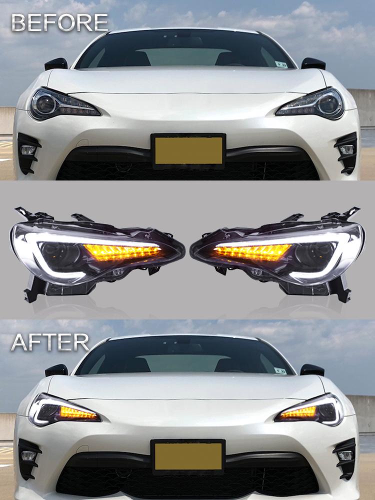 VLAND Headlamp Car Headlights Assembly for 2012-2016 Scion FR-S 2017-2019 Toyota 86 Head light moving turn signal Dual Beam Lens