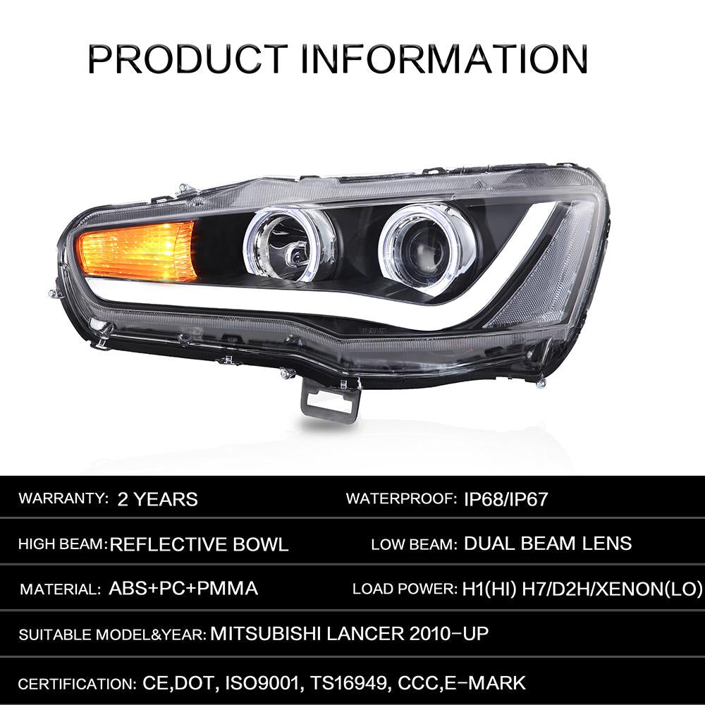 VLAND car Headlamp Headlight Assembly for Mitsubishi Lancer 2008-2017 Full LED Headlamp with DRL Sequential Turn Signal light