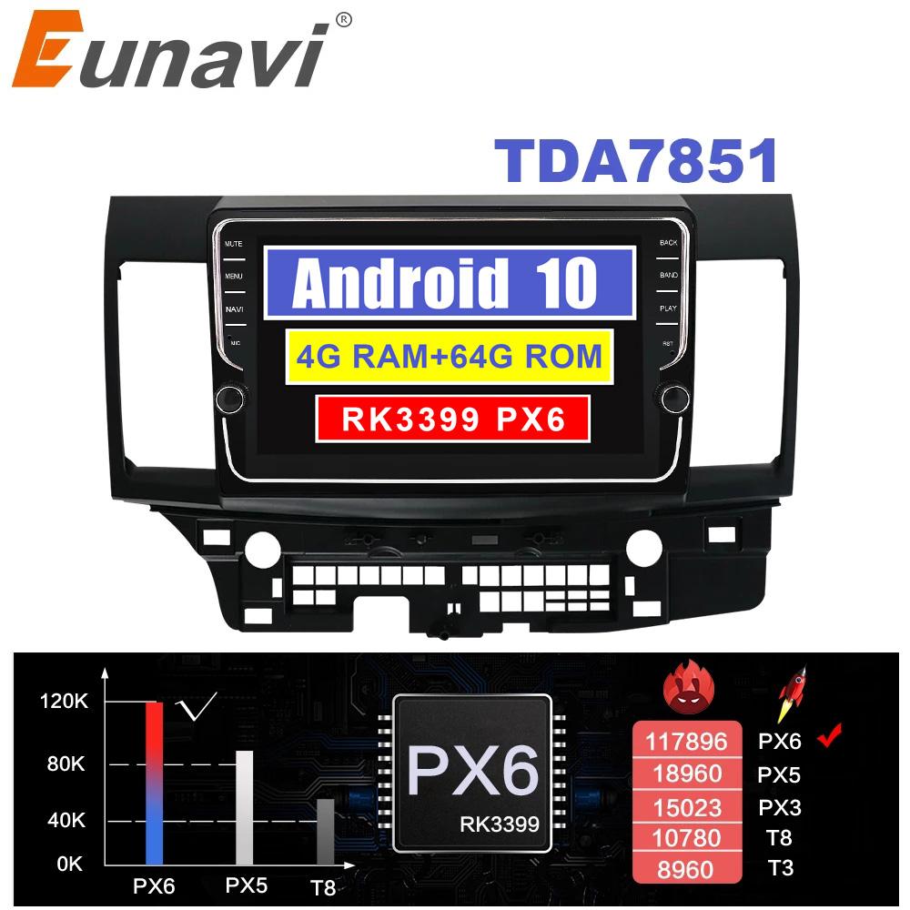 Eunavi 2 din car radio stereo multimedia Android 10 For Mitsubishi Lancer 2007-2012 Navigation GPS TDA7851 NO 2din dvd cd player