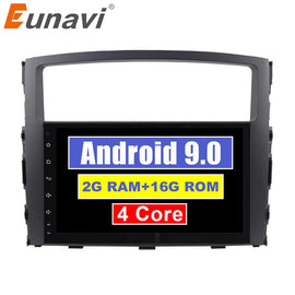 Eunavi 2 Din 9'' Quad Core Android 9.0 Car Radio Stereo Player GPS Navigation for MITSUBISHI PAJERO V97 2006-2015 1024*600 HD