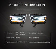 Charger l&#39;image dans la galerie, Vland Car Lamp Assembly For Dodge RAM 1500 2019-UP Hedalamp Full LED DRL Front Headlights With Sequential Yellow Turn Signal