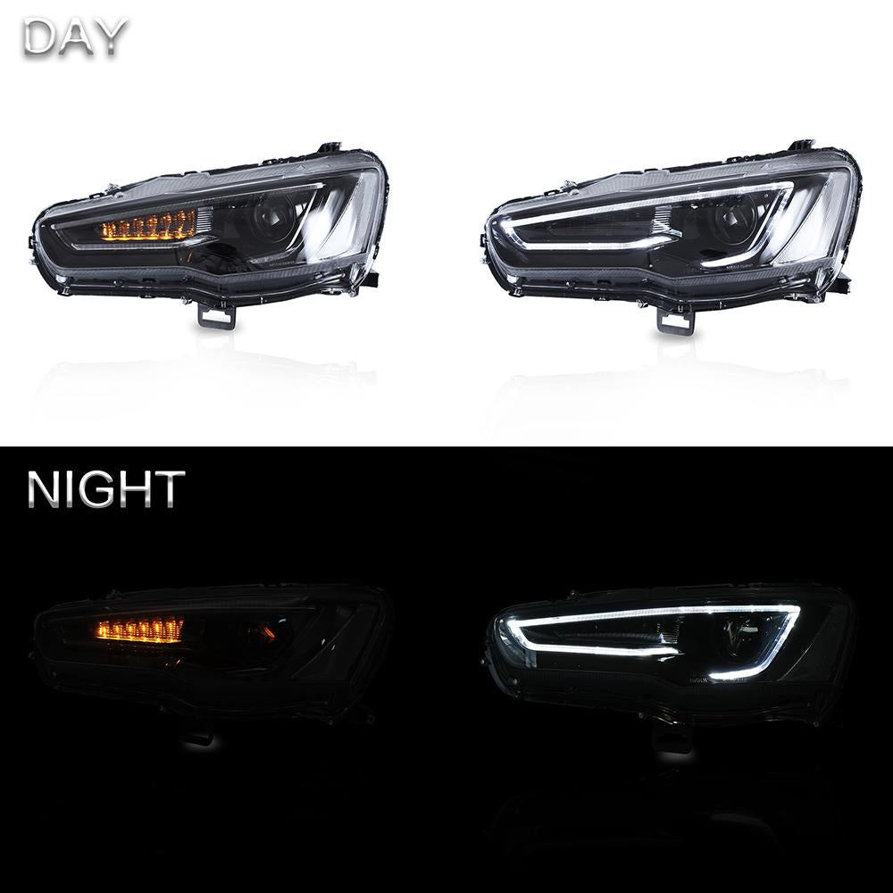 VLAND Headlamp Car Headlights Assembly For 2008-2018 Mitsubishi Lancer EVO X Head Light With Moving Turn Signal Dual Beam Lens