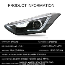 Laden Sie das Bild in den Galerie-Viewer, VLAND Headlamp Car Headlight Assembly for 2011-2016 Hyundai Elantra Coupe 2013-2014 Head light moving turn signal Dual Beam Lens