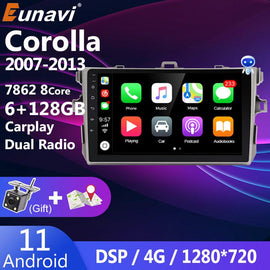 Eunavi 2 Din Android 11 Car Radio GPS For Toyota Corolla E140 E150 2007 - 2013 Multimedia Video Player 2Din DVD Head unit DSP 4G