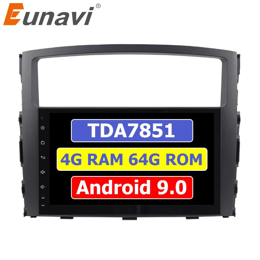 Eunavi 2 Din Android 9 Car Multimedia Radio Player for MITSUBISHI PAJERO V97 2006-2015 9'' GPS Stereo 4G 64GB 8 Cores TDA7851